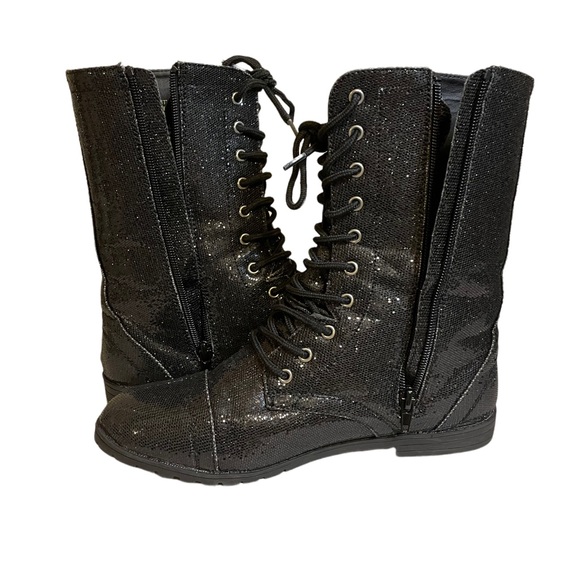 Balera Glitter Black Combat Boots - Picture 3 of 6